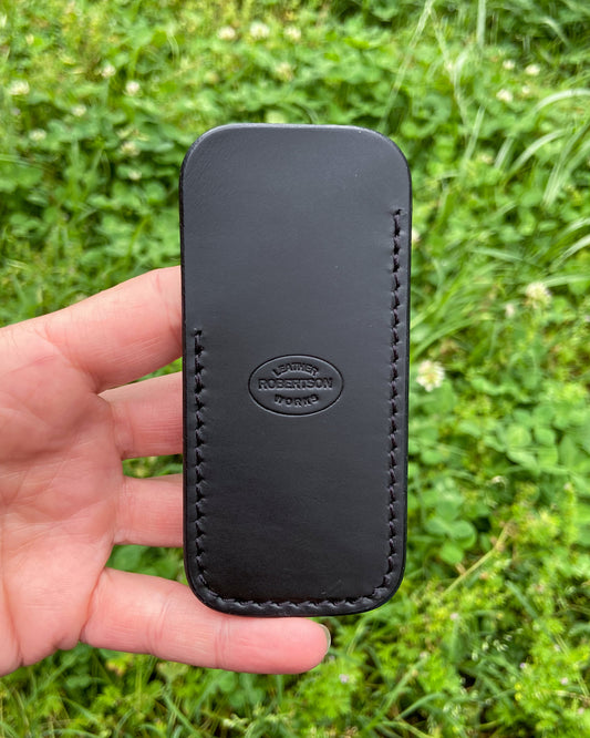 Small Black Oxford Excel Leather Knife Slip, Black Stitching
