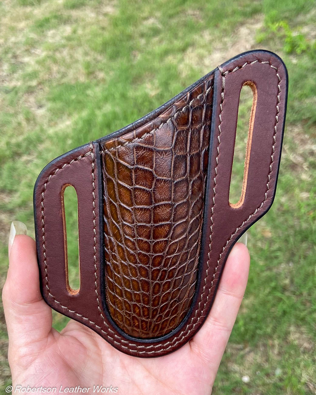 Folder Holster- Tall - in Antique Brown Alligator & Water Buffalo