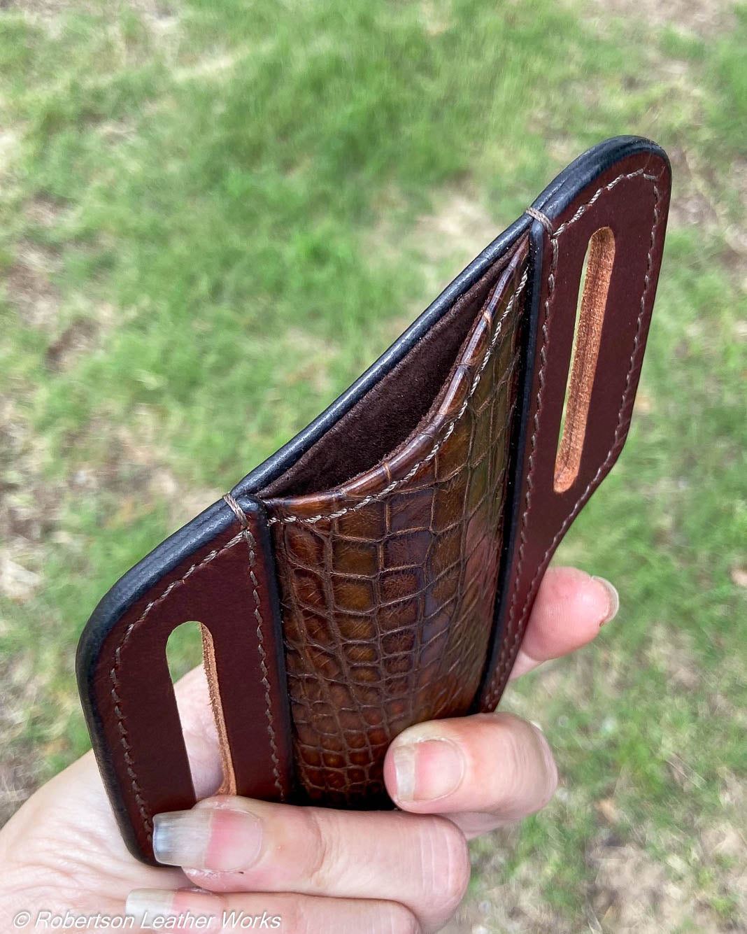 Folder Holster- Tall - in Antique Brown Alligator & Water Buffalo