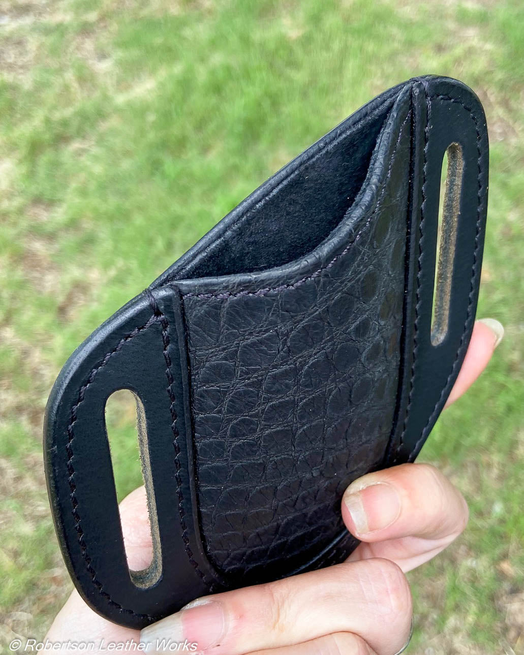 Folder Holster - Wide - in Black Alligator Flank & Water Buffalo