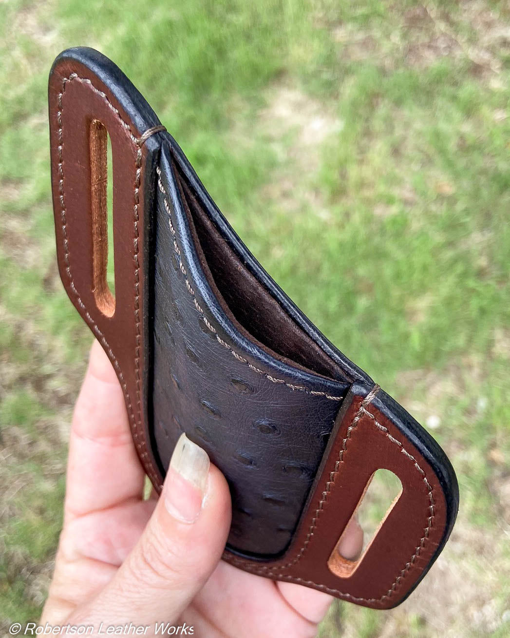 Folder Holster- Tall - in Dark Navy Ostrich & Water Buffalo