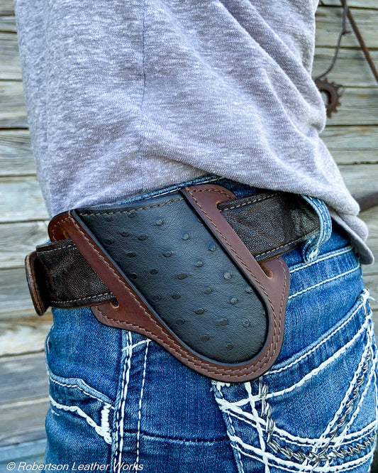Folder Holster- Tall - in Dark Navy Ostrich & Water Buffalo