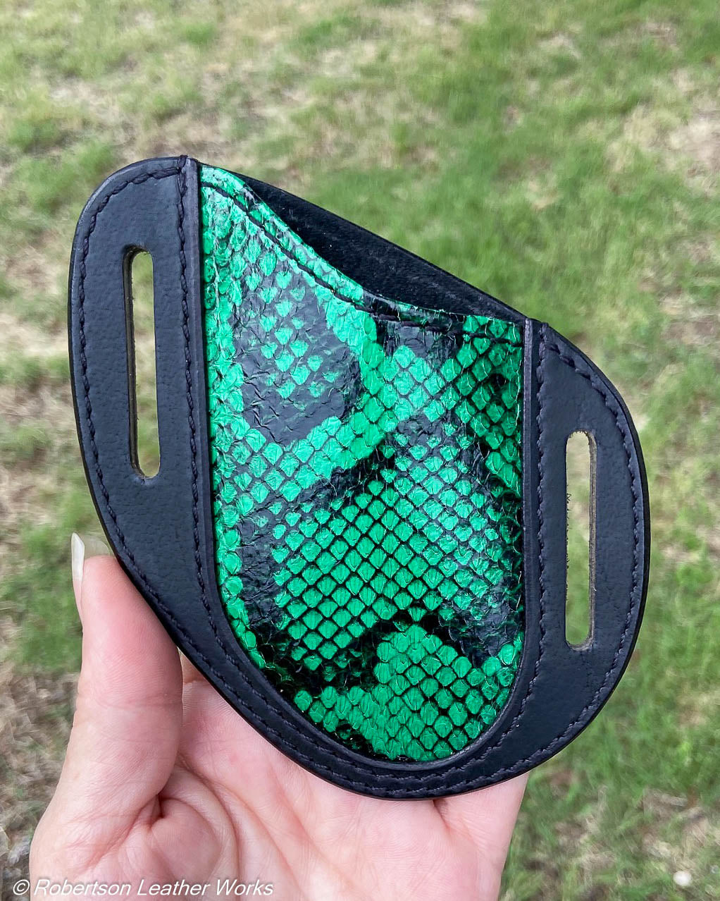 Folder Holster - Wide - in Green Elaphe Snake & Water Buffalo