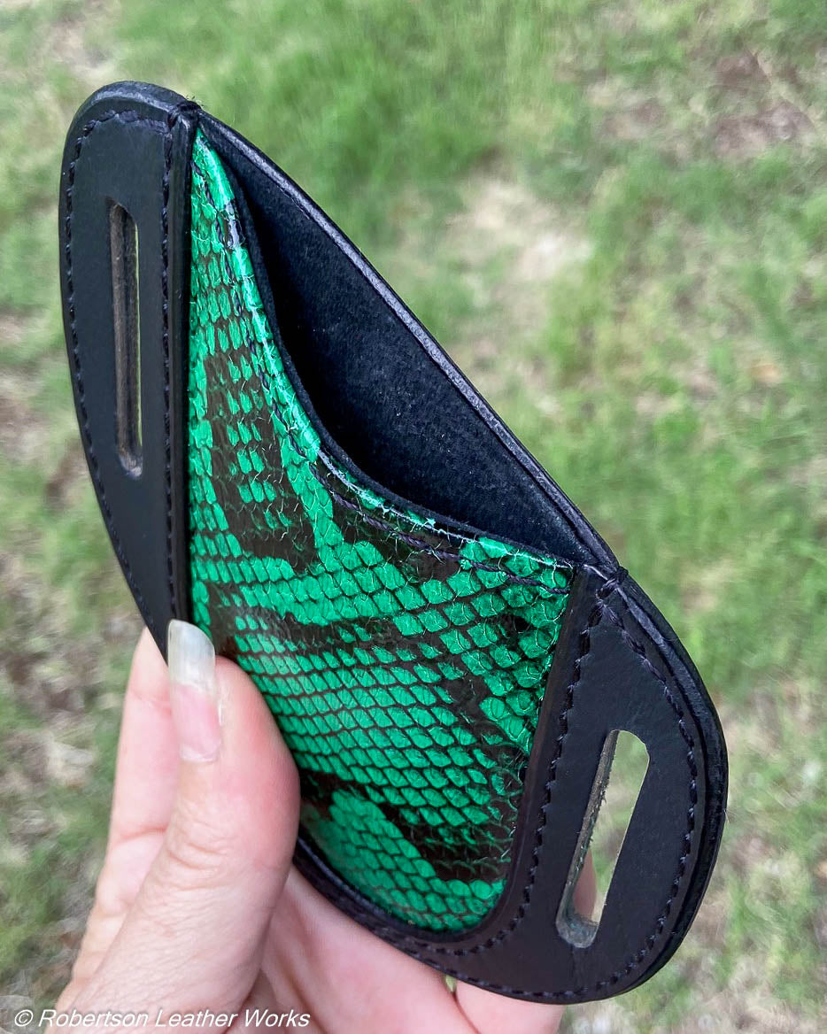 Folder Holster - Wide - in Green Elaphe Snake & Water Buffalo