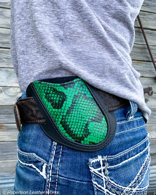 Folder Holster - Wide - in Green Elaphe Snake & Water Buffalo