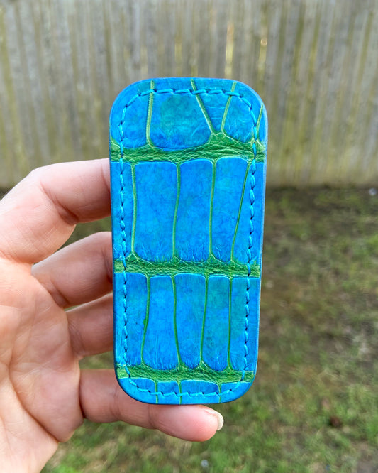 Micro H.D. Turquoise Alligator Leather Knife Slip, Aqua Stitching