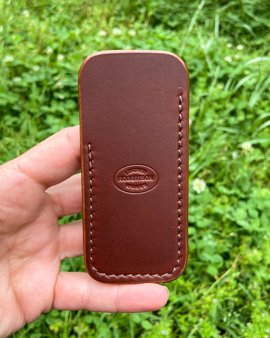 Small Burgundy Oil Tan Leather Knife Slip, Brown Stitching