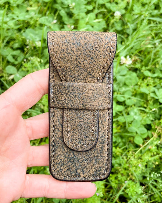 Small Lt Safari Brown Cape Buffalo Leather Premium Knife Slip, Brown Stitching