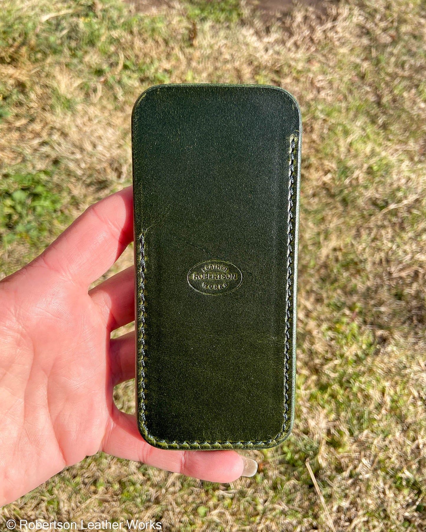 Large Green Oxford Leather Knife Slip, Forest Stitching