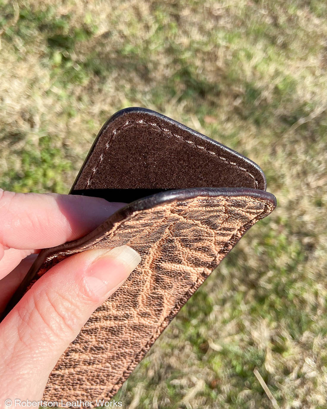 Large Vintage Peat Elephant Leather Knife Slip, Brown Stitching