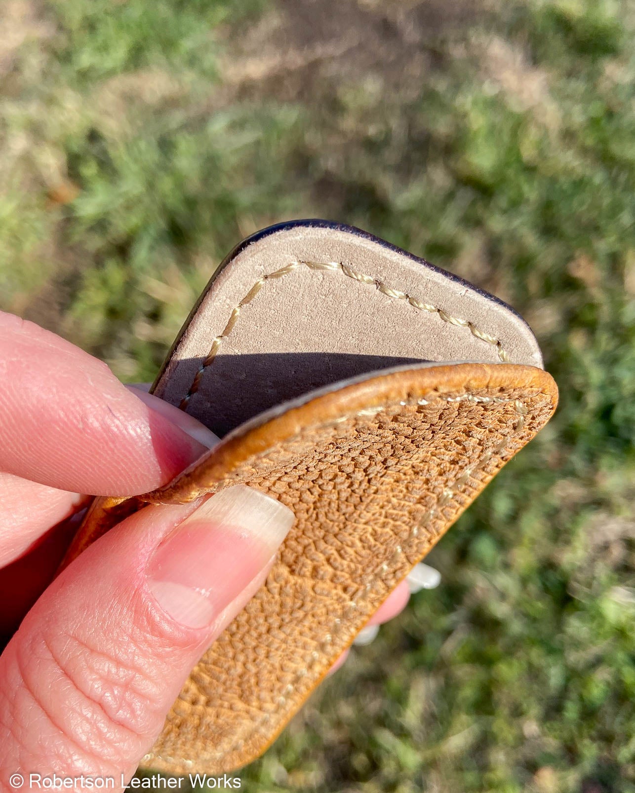 Micro Tan Elephant Leather Knife Slip, Taupe Stitching