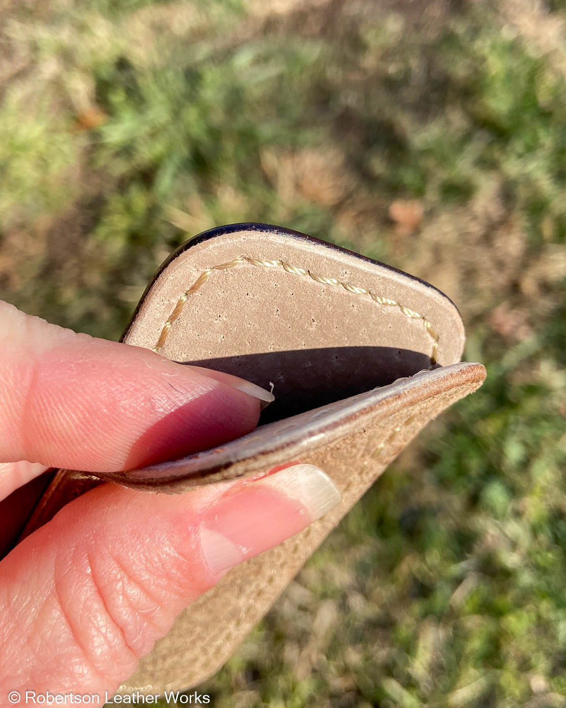 Micro Light Olive-Tan Hippo Leather Knife Slip, Taupe Stitching