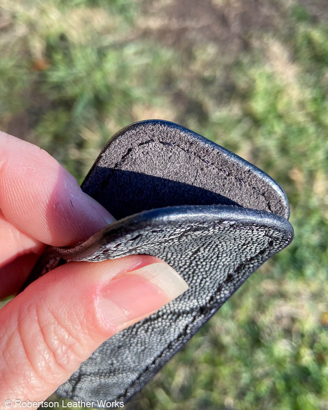 Micro Gray Safari Elephant Leather Knife Slip, Black Stitching