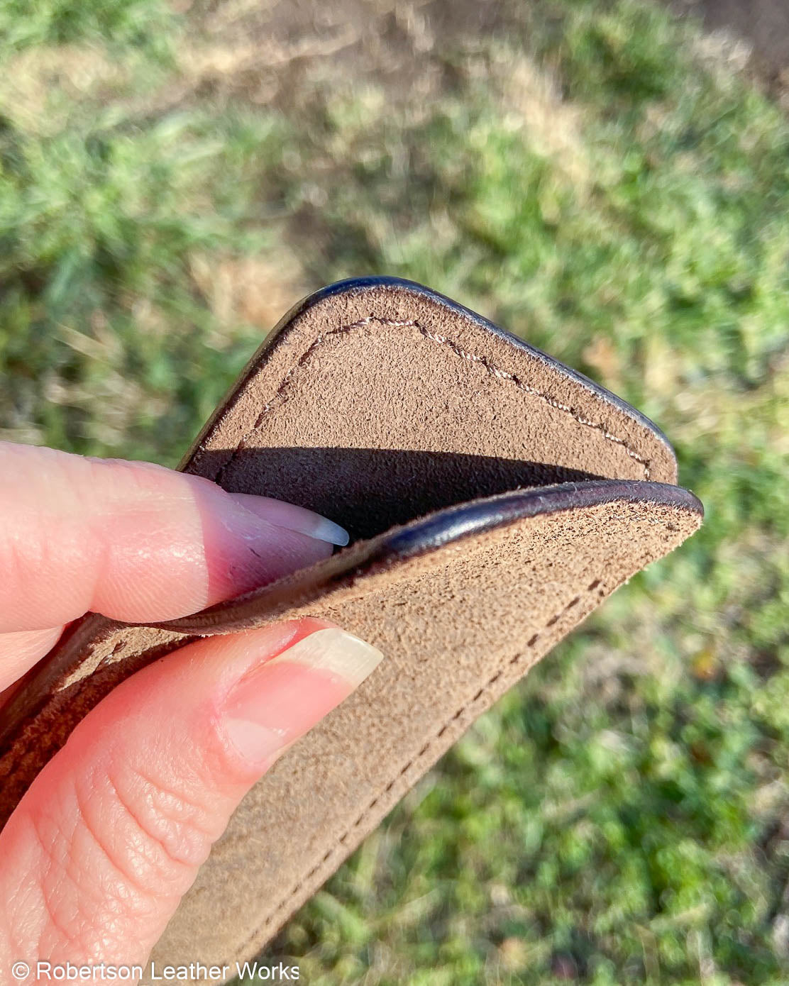 Medium Dark Olive-Tan Hippo Leather Knife Slip, Brown Stitching