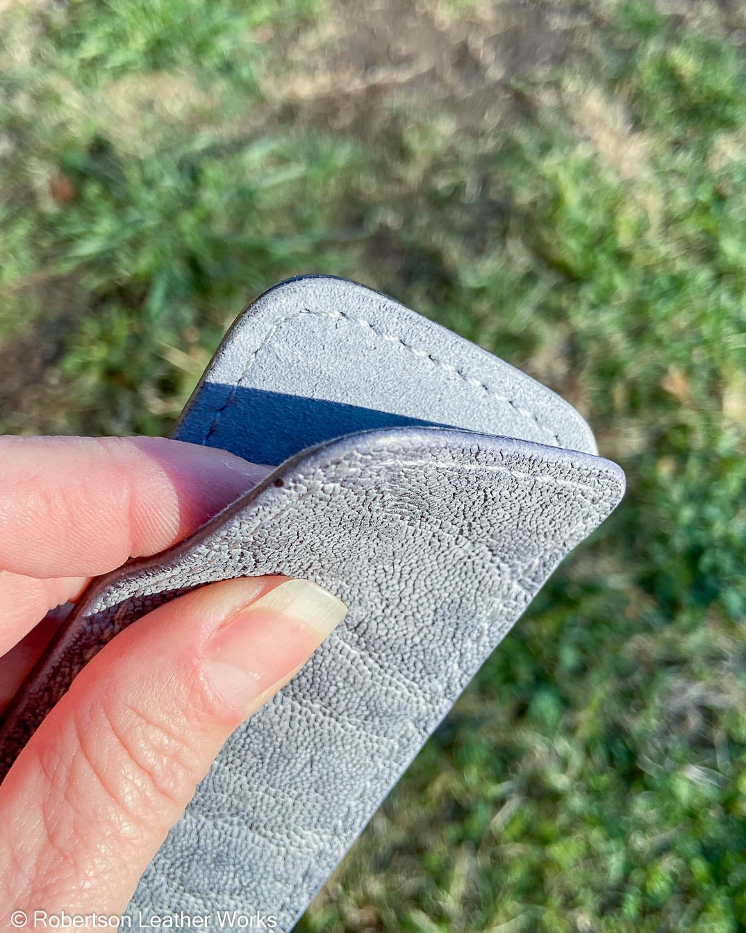 Medium Gray Elephant Ear Leather Knife Slip, Gray Stitching