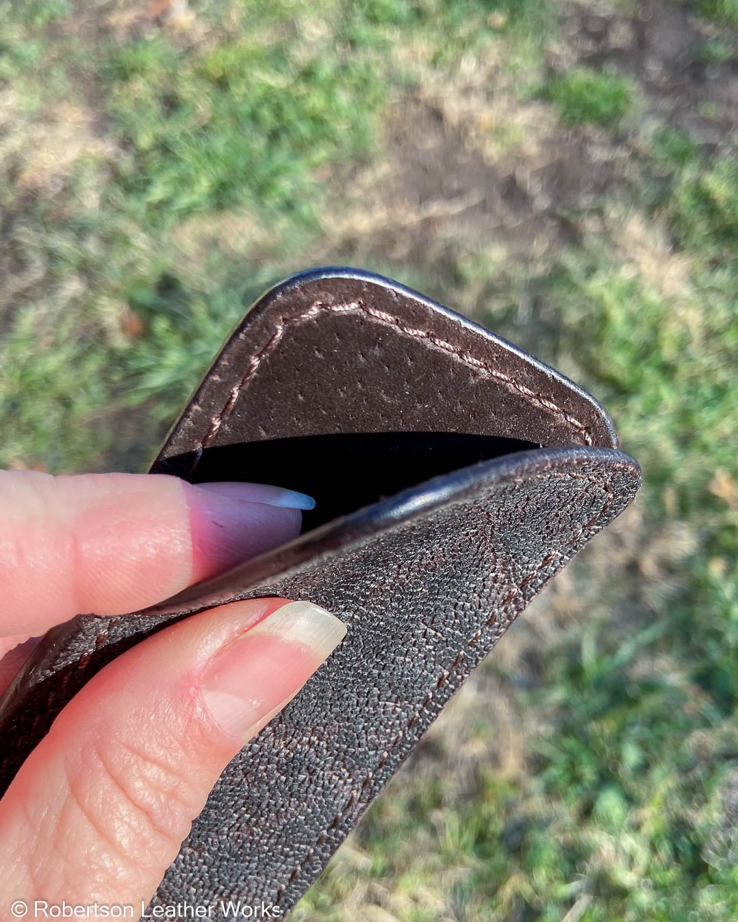 Medium Dark Brown Vintage Elephant Leather Knife Slip, Brown Stitching