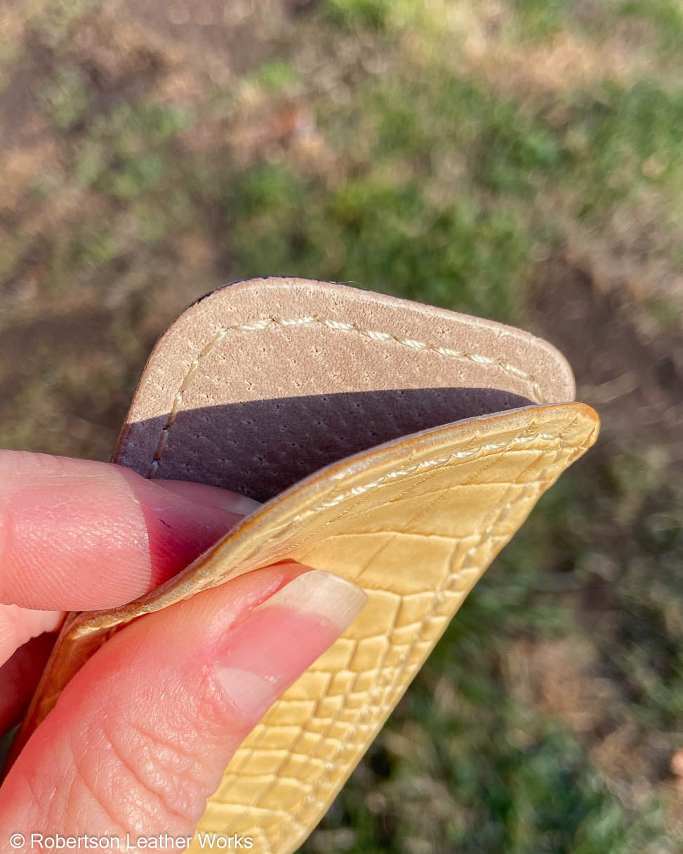 Small Cream Alligator Leather Knife Slip, Cream Stitching