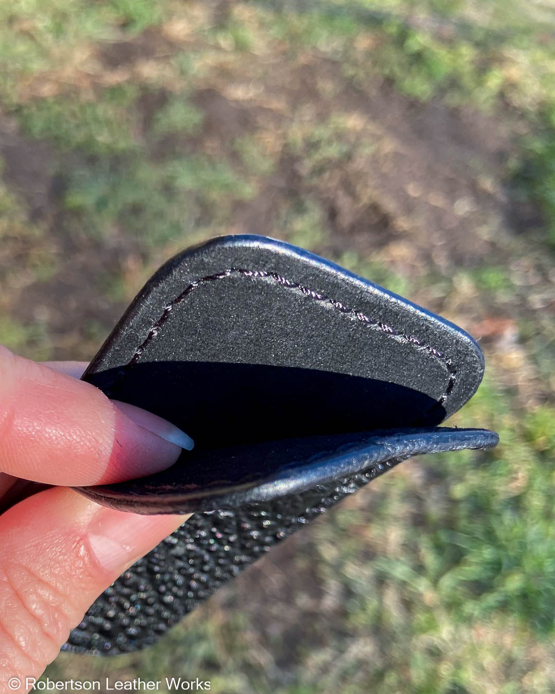 Schmedium Black Snapping Turtle Leather Knife Slip, Black Stitching