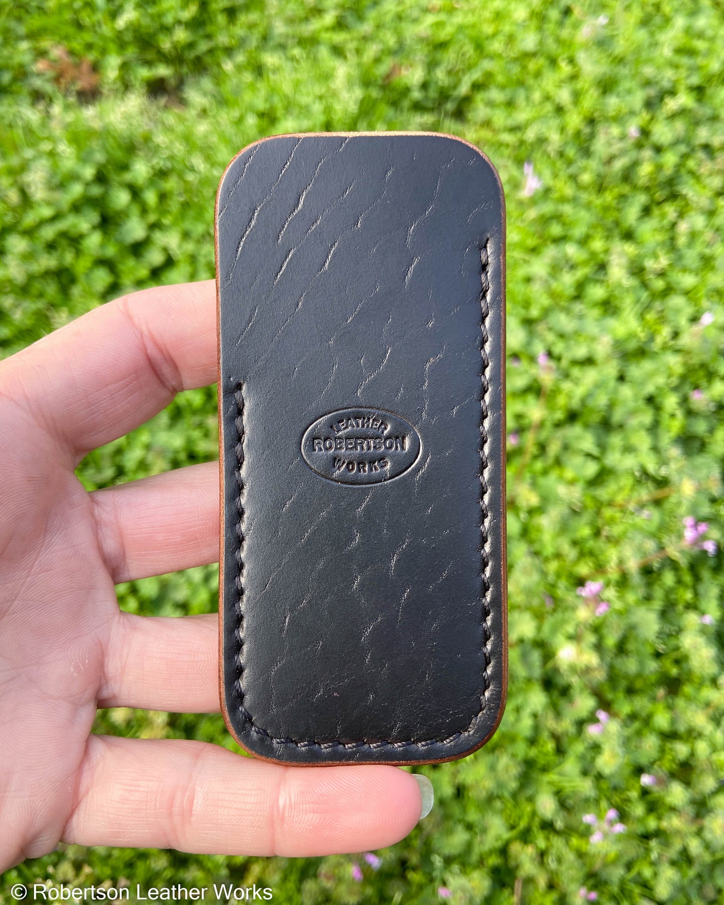 Small Black HBS Leather Knife Slip, Black Stitching 1