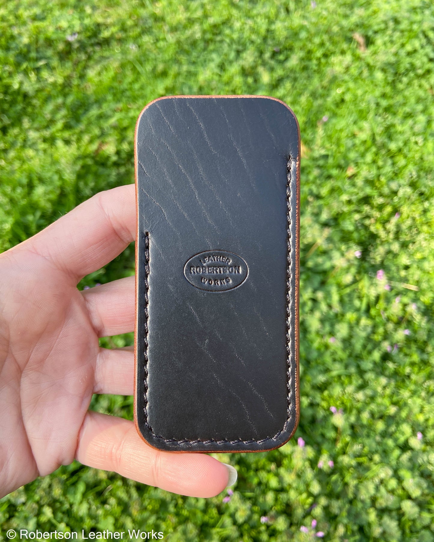 Schmedium Black HBS Leather Knife Slip, Black Stitching 1