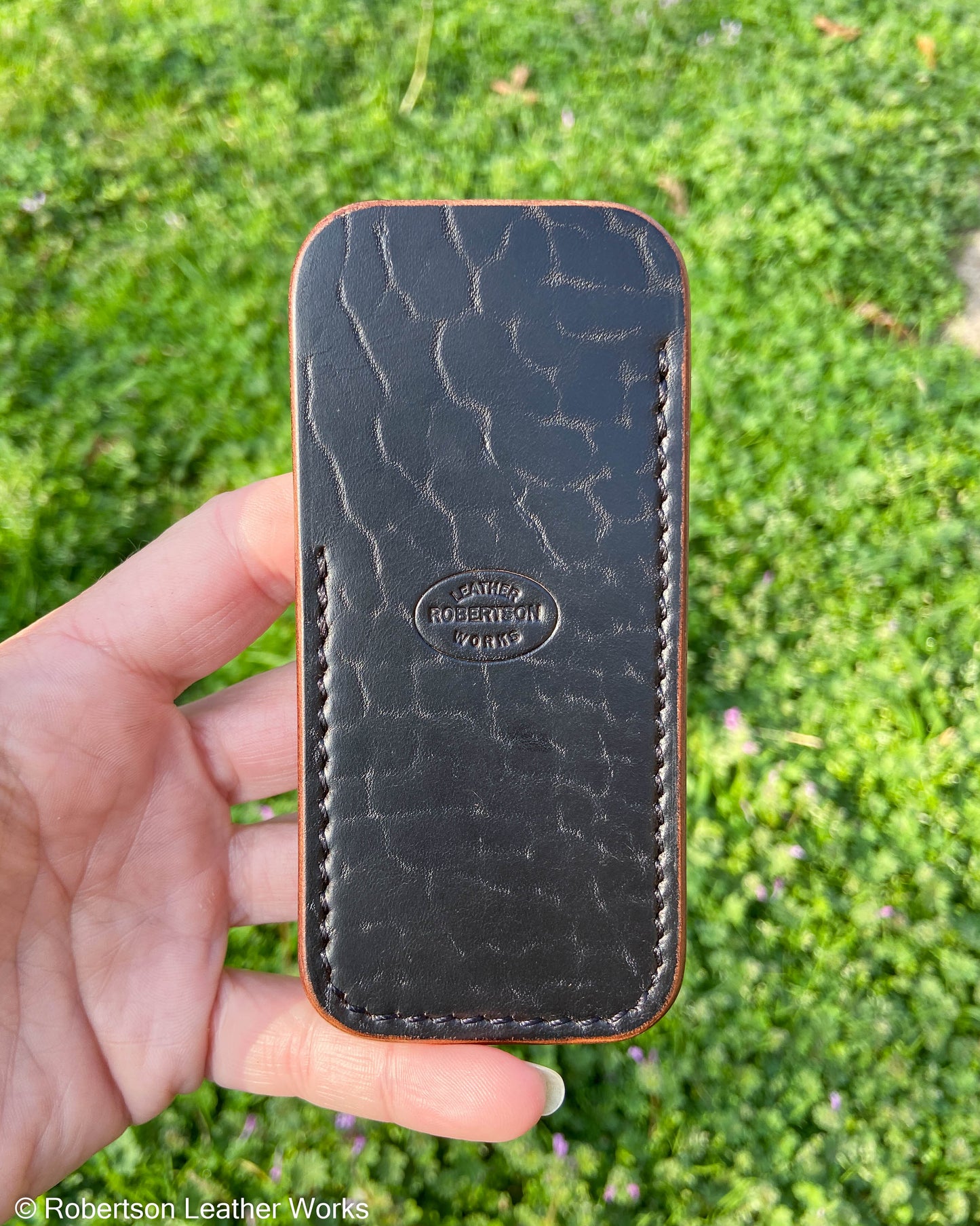 Medium Black HBS Leather Knife Slip, Black Stitching 1