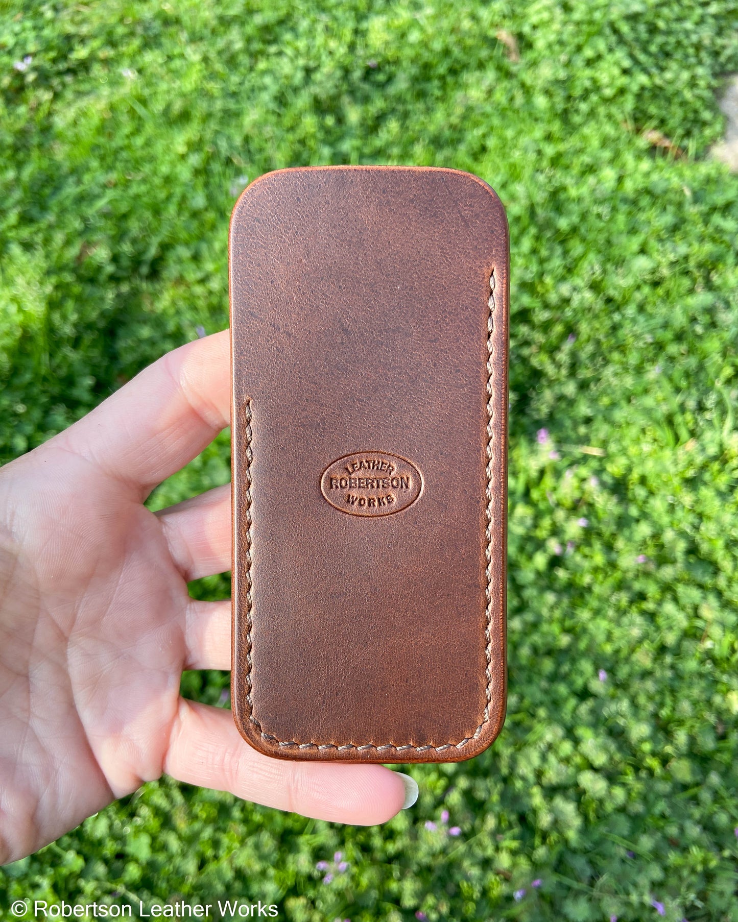 Medium Brown HBS Leather Knife Slip, Brown Stitching