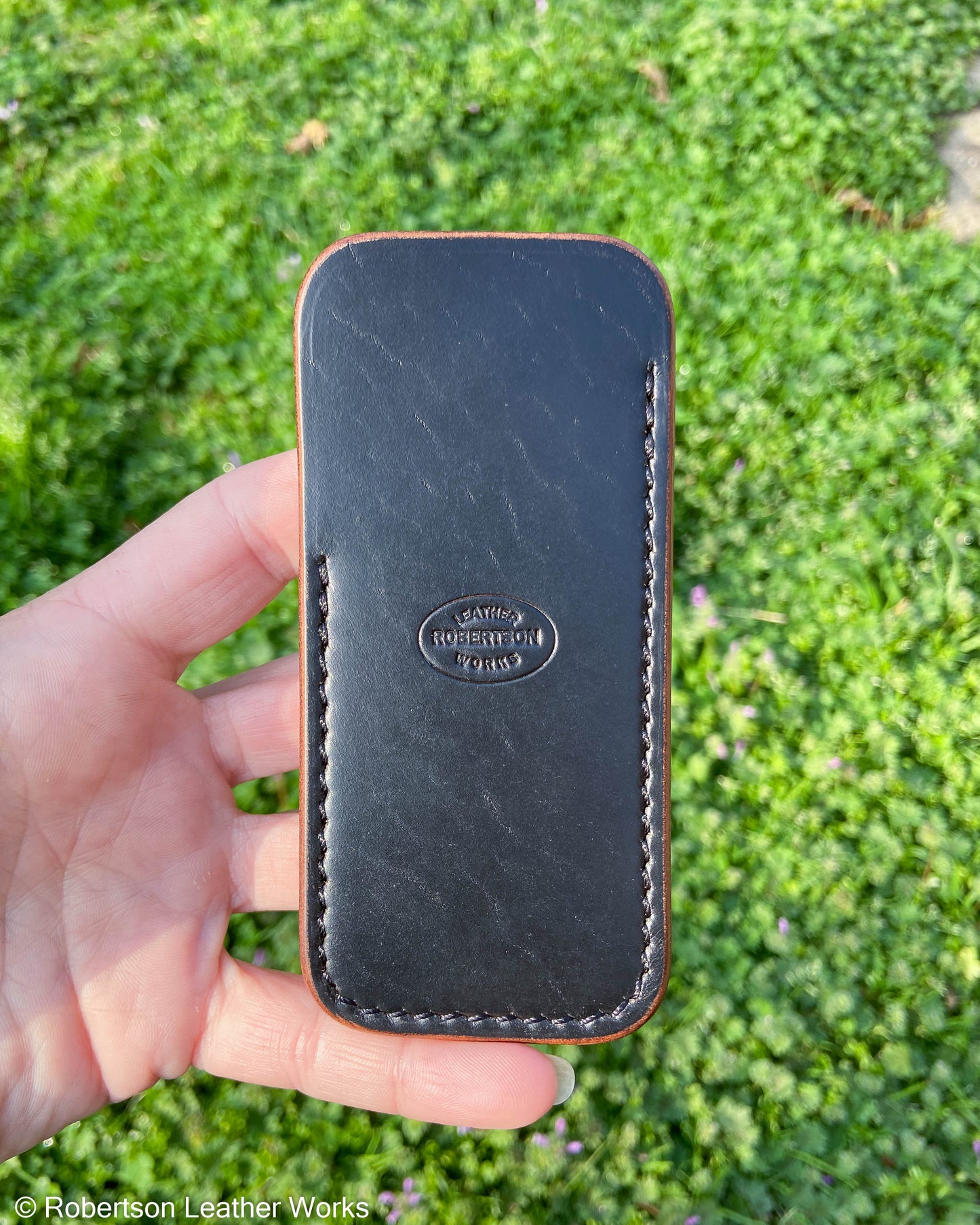 Medium Black HBS Leather Knife Slip, Black Stitching 2