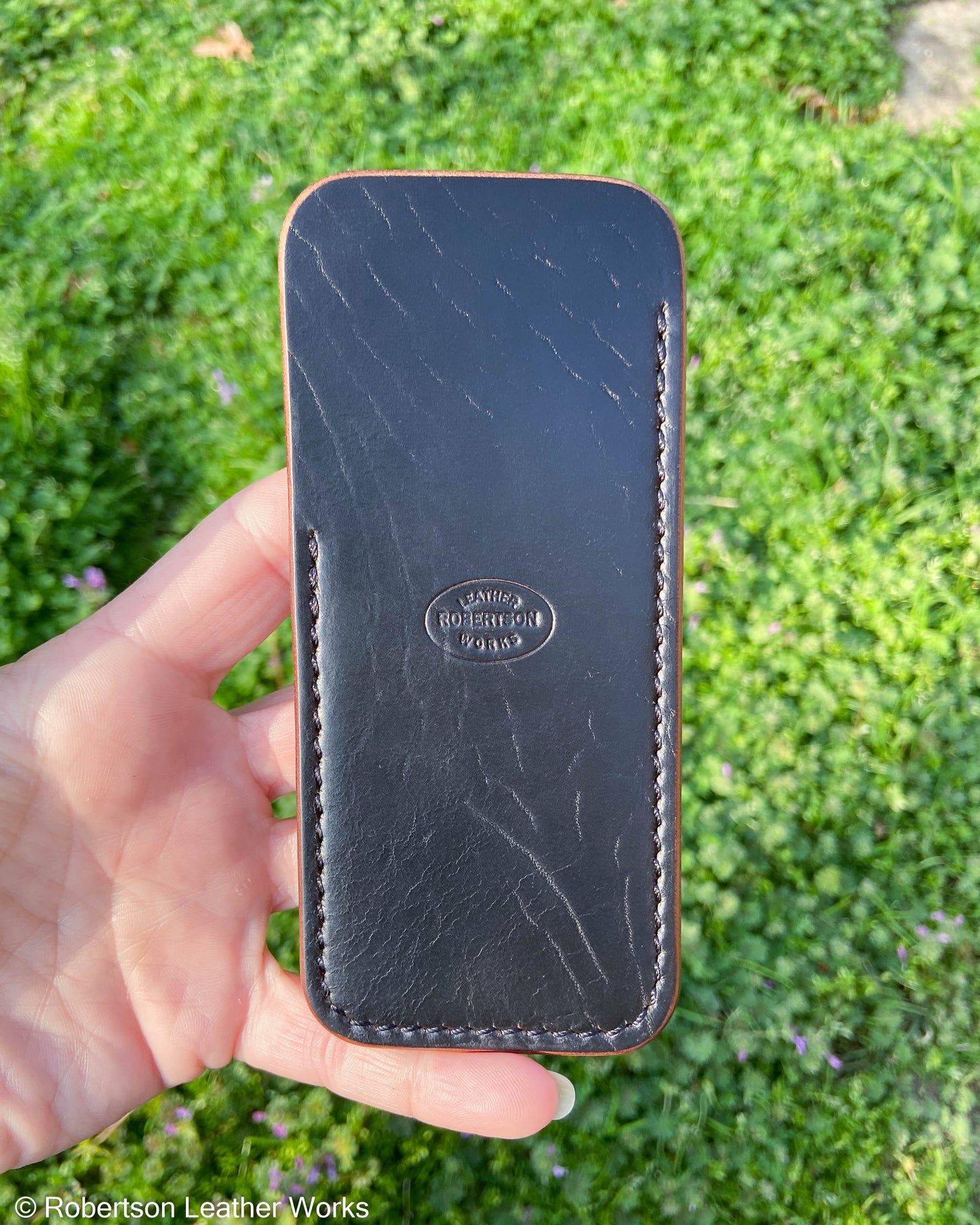 Large Black HBS Leather Knife Slip, Black Stitching 2