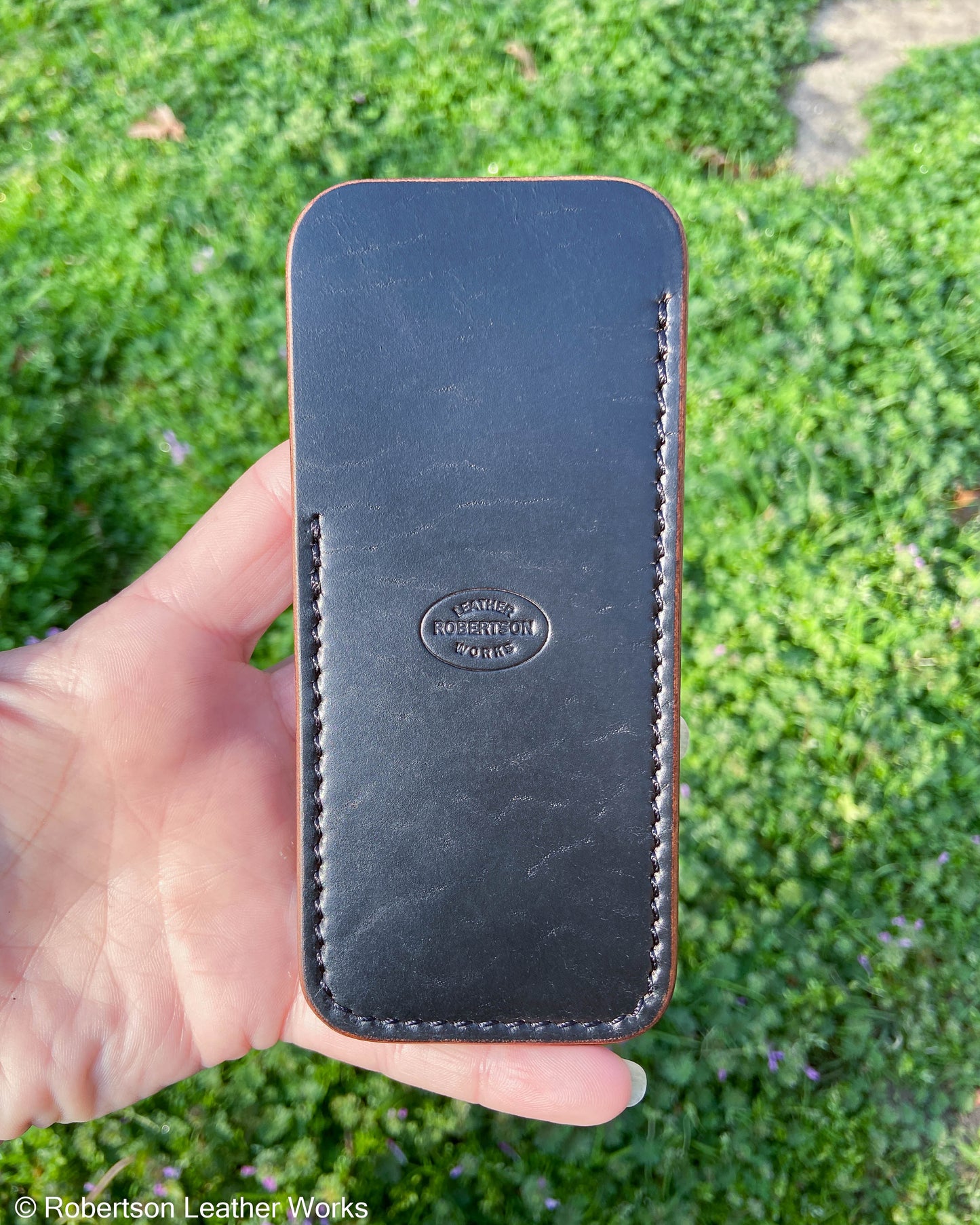 Large Black HBS Leather Knife Slip, Black Stitching 1