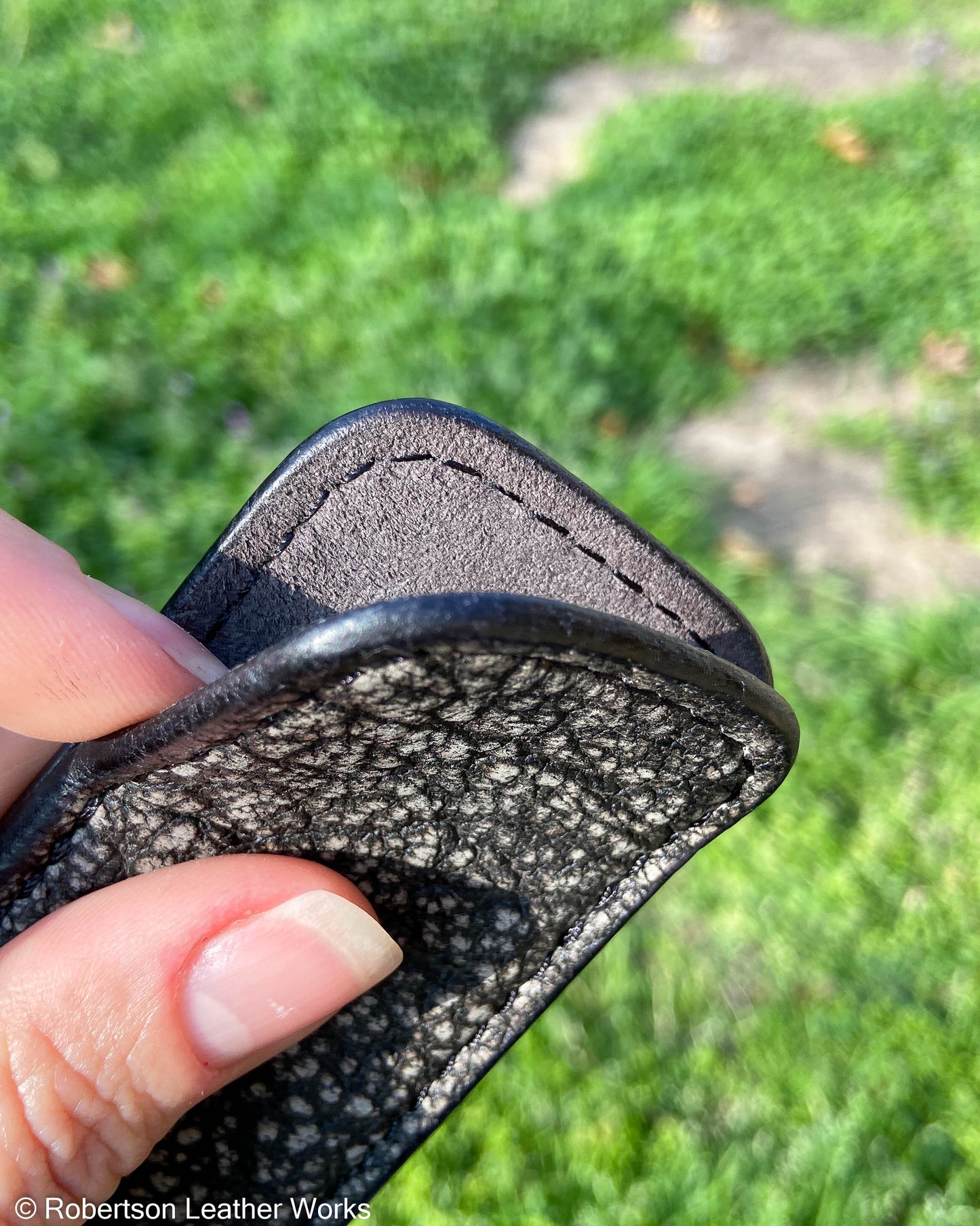 Small Gray Safari Cape Buffalo Leather Knife Slip, Black Stitching