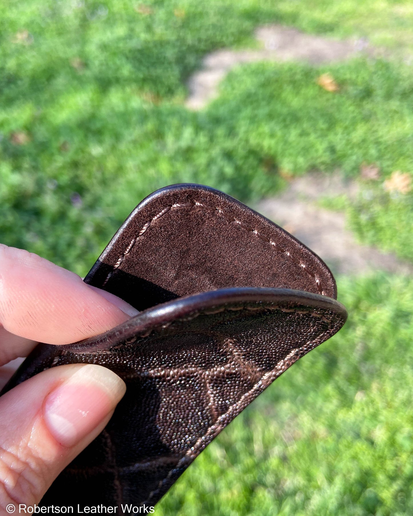 Small Vintage Nicotine Elephant Leather Knife Slip, Brown Stitching