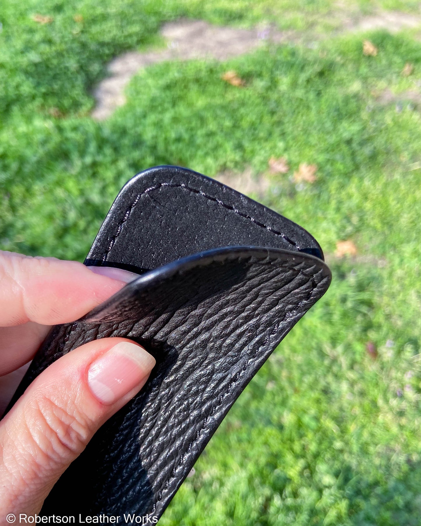 Schmedium Black Shark Leather Knife Slip, Black Stitching