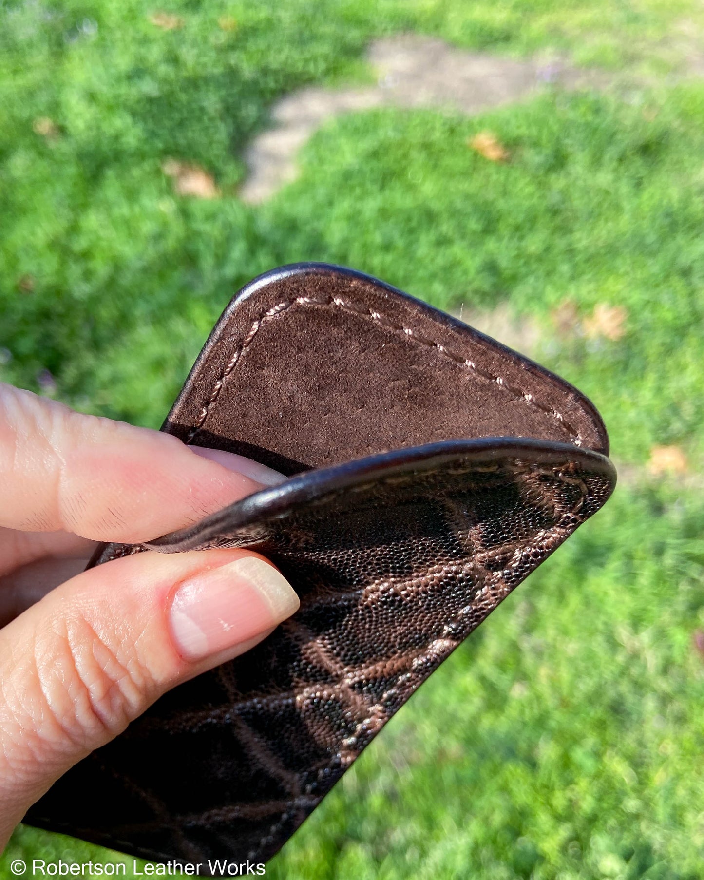 Schmedium Vintage Nicotine Elephant Leather Knife Slip, Brown Stitching