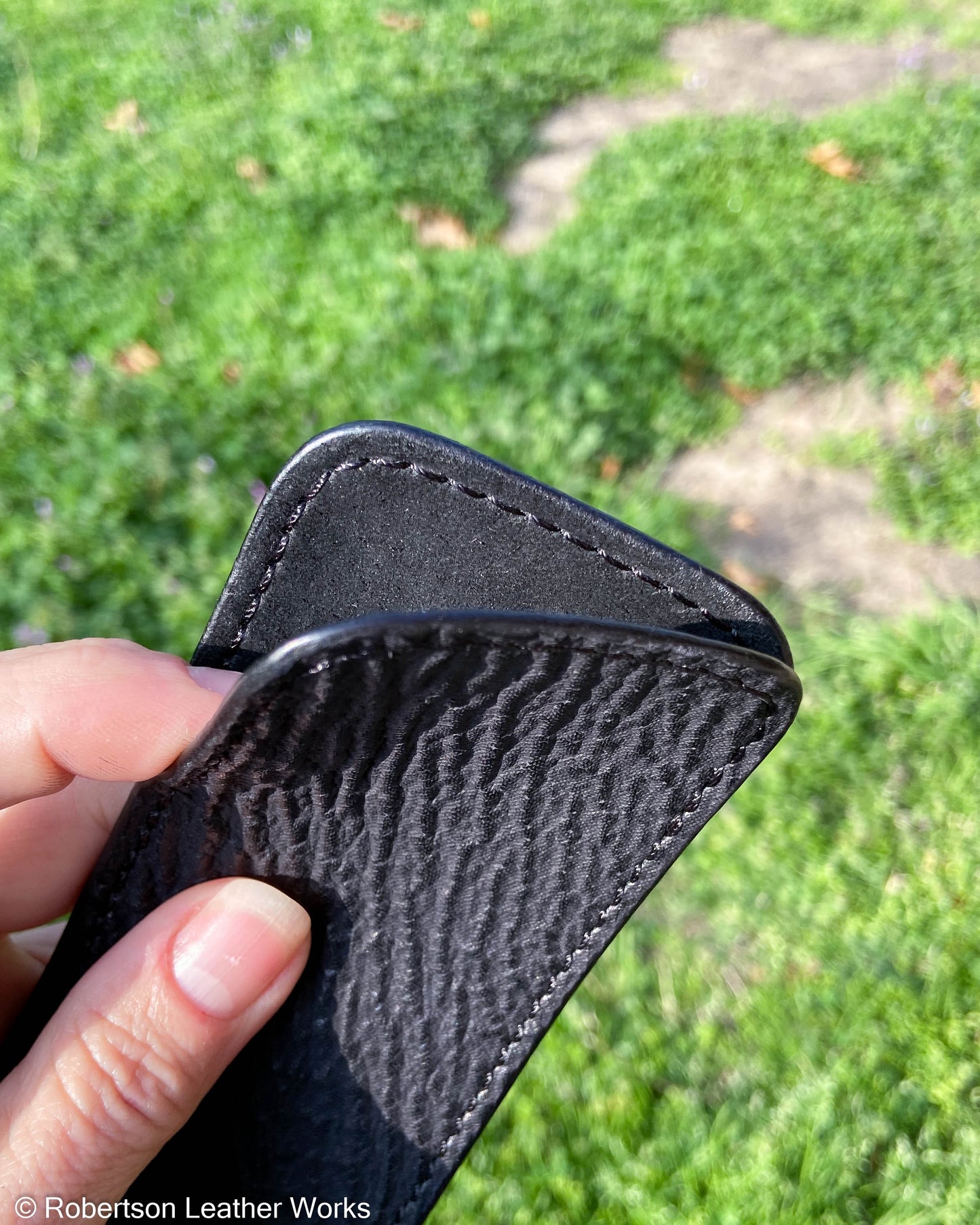 Large Black Shark Leather Knife Slip, Black Stitching