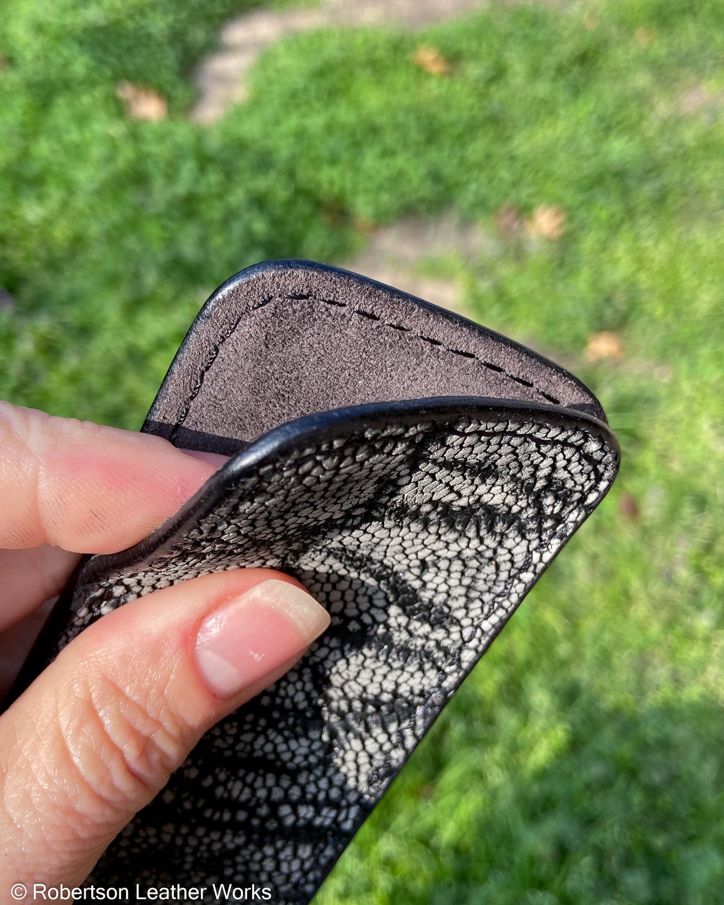 Medium Gray Safari Elephant Leather Knife Slip, Black Stitching