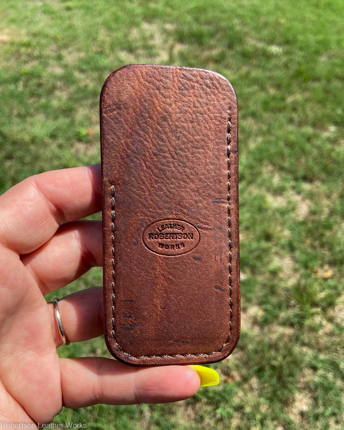 Small Brown Leather Knife Slip, Brown Stitching