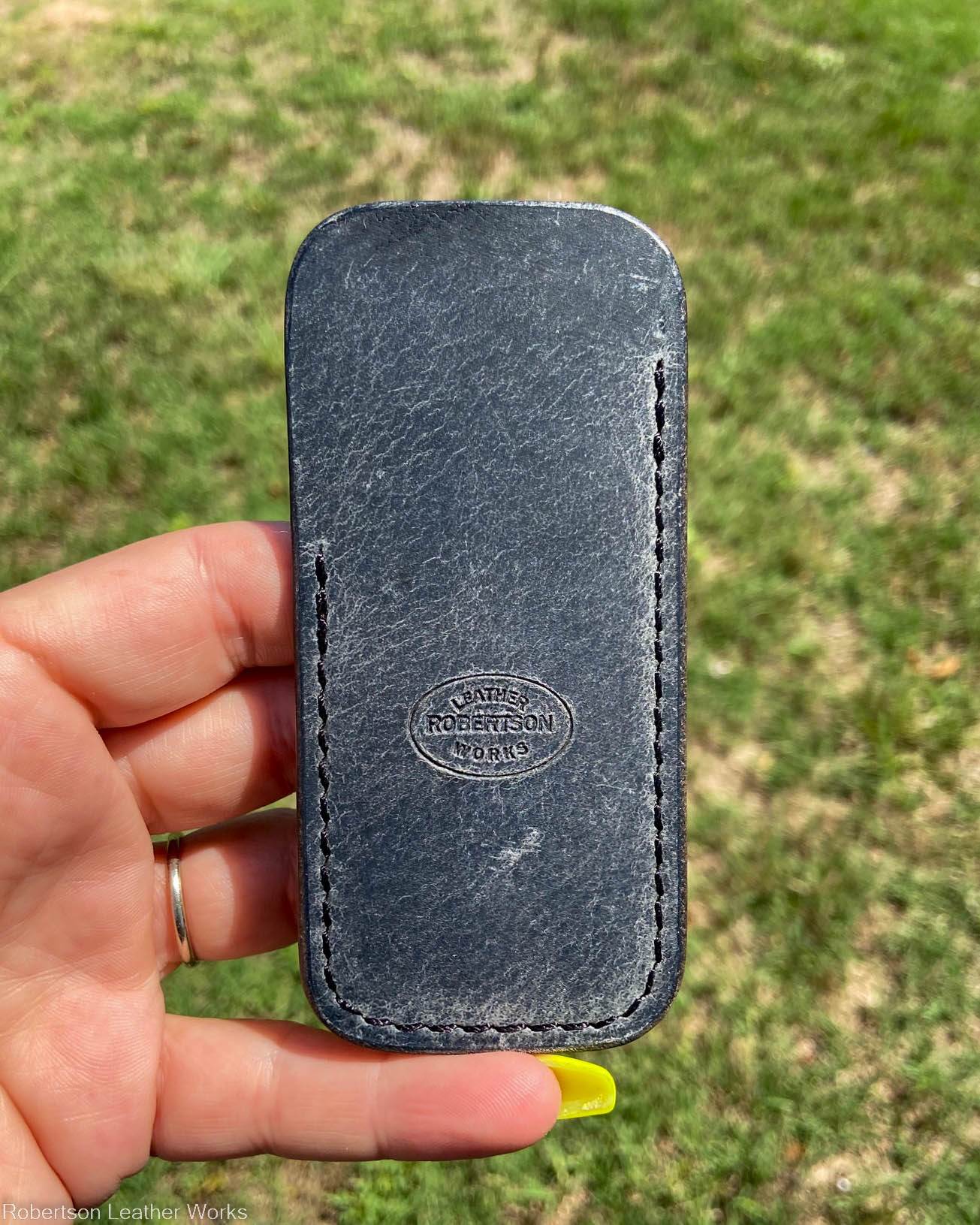Small Denim Leather Knife Slip, Black Stitching