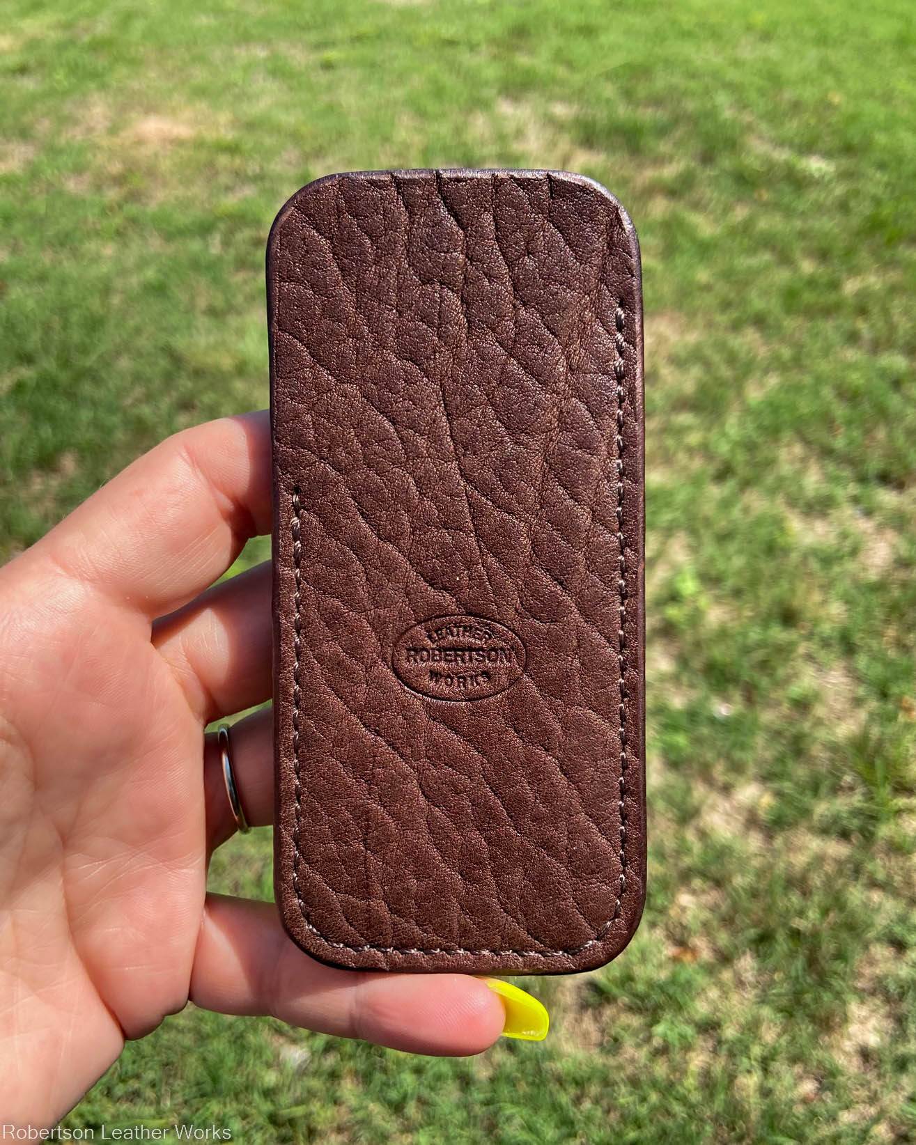 Medium Brown Bull Bison Leather Knife Slip, Brown Stitching