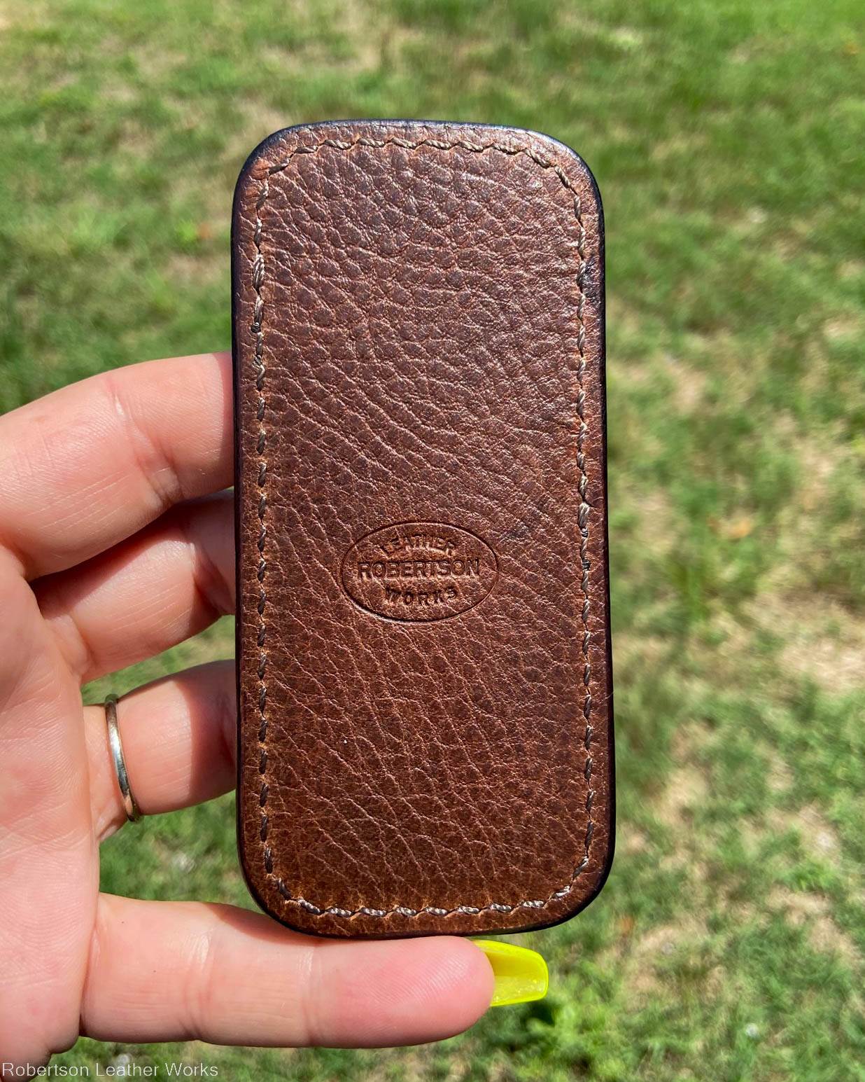 Small Antique Tan Wildebeest Leather Knife Slip, Brown Stitching