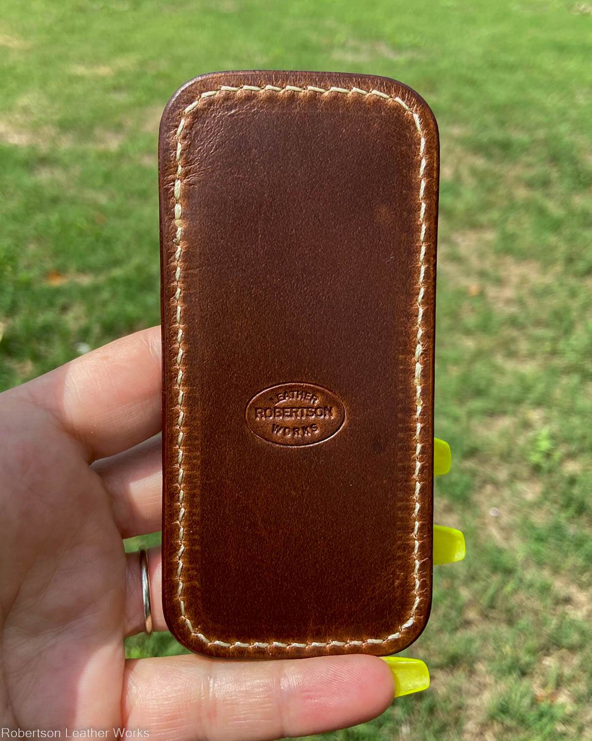 Medium H.D. Tan-Brown Elephant Leather Knife Slip, Cream Stitching