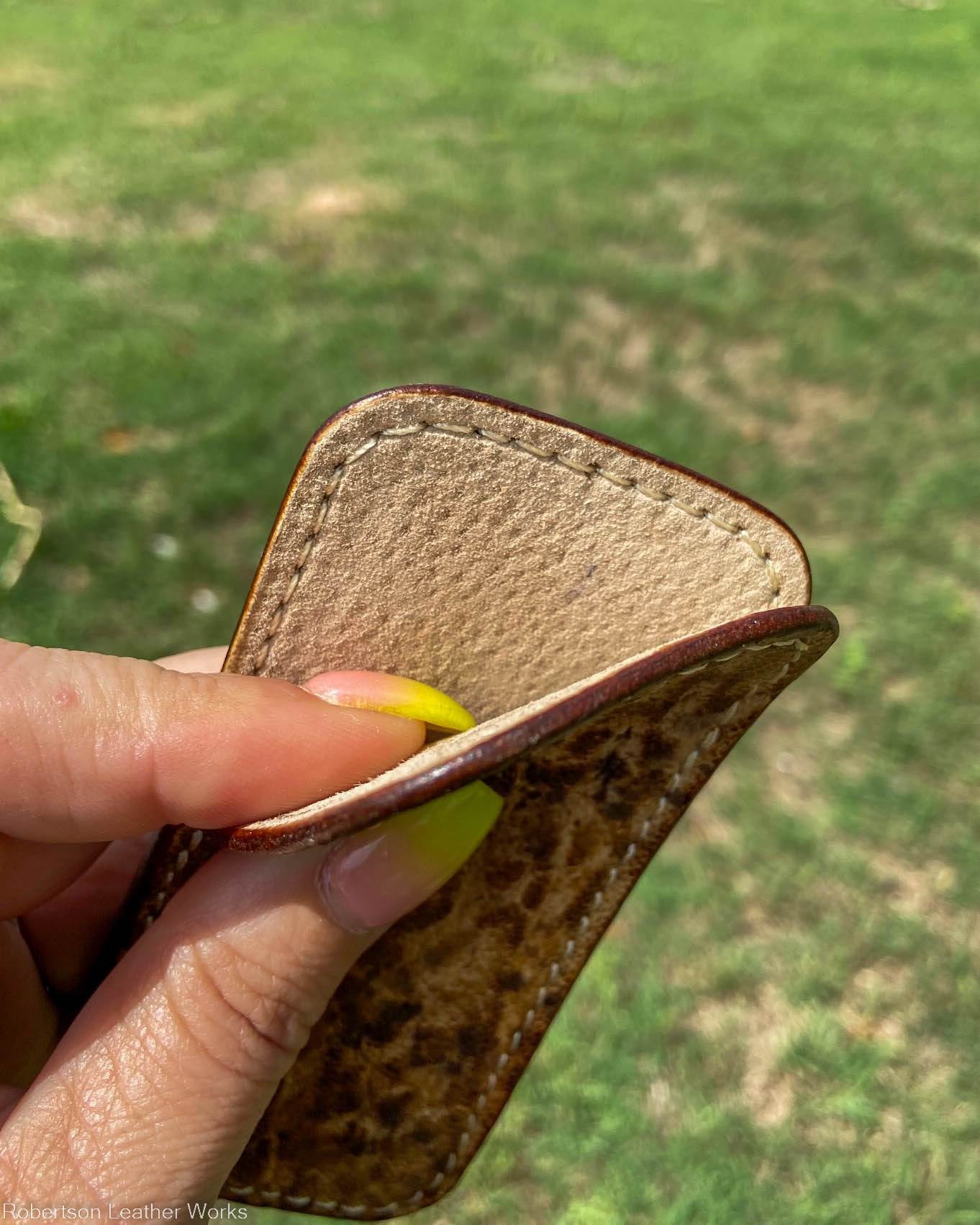 Medium H.D. Tan-Brown Elephant Leather Knife Slip, Cream Stitching
