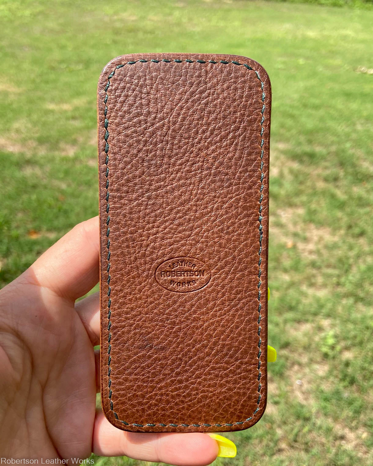Large H.D. Green Spots Alligator Leather Knife Slip, Forrest Stitching