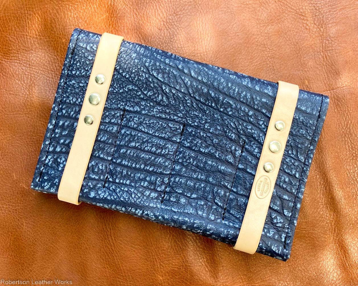8-Knife Case in Blue Cape Buffalo Leather