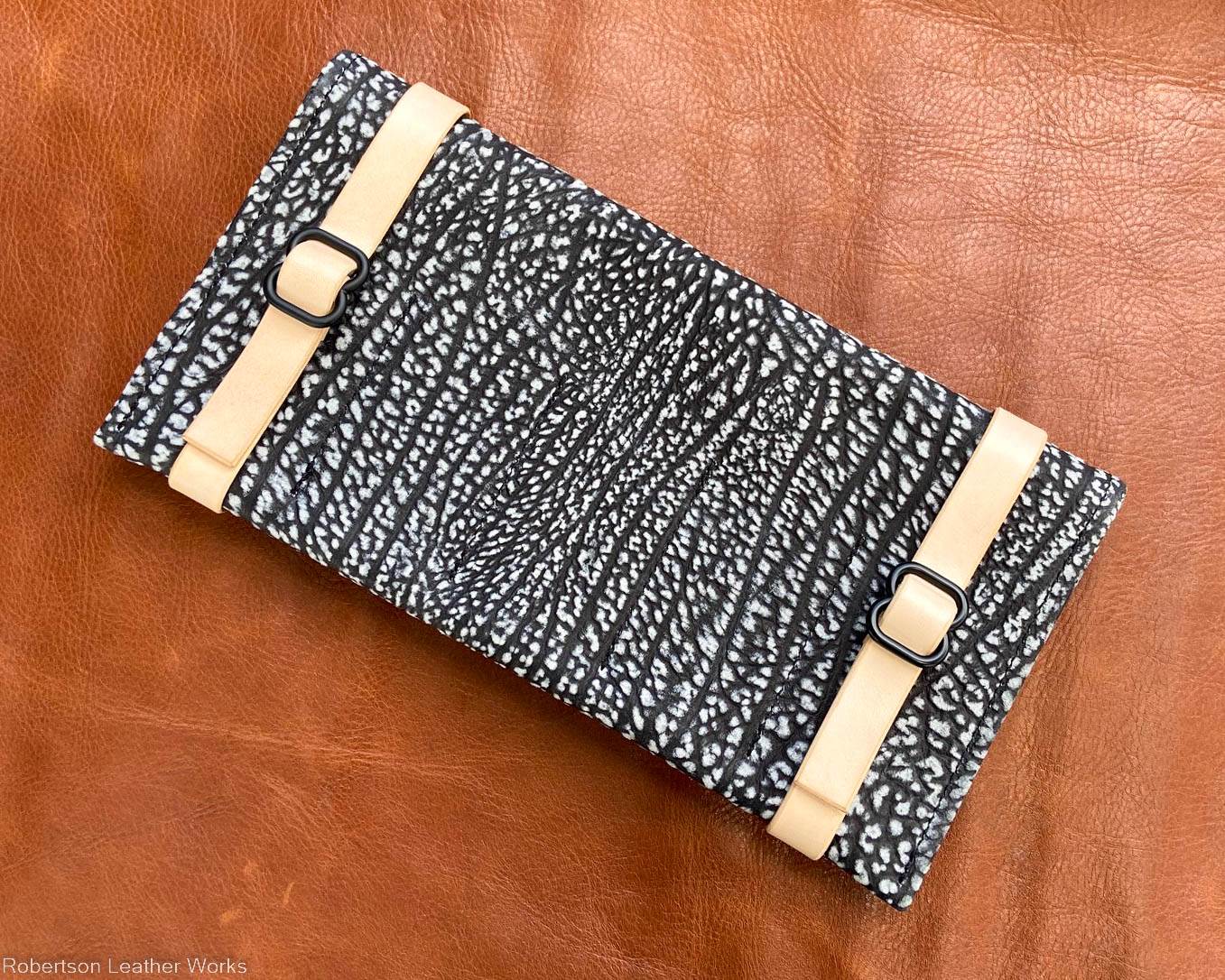 10-Knife Case in Black & White Cape Buffalo Leather