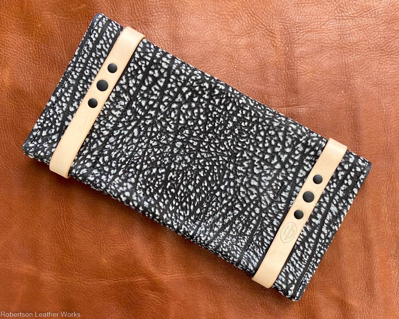 10-Knife Case in Black & White Cape Buffalo Leather