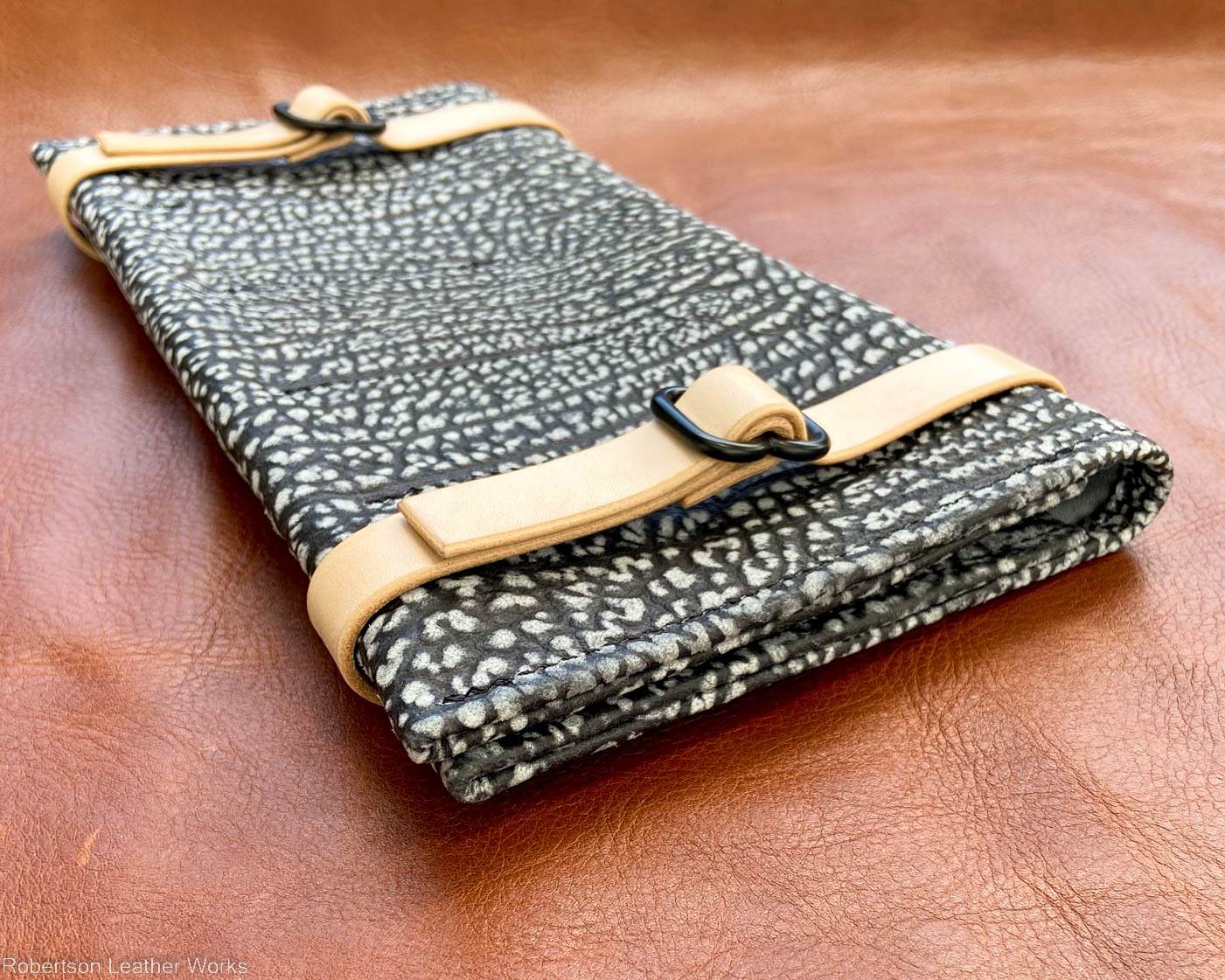 10-Knife Case in Black & White Cape Buffalo Leather