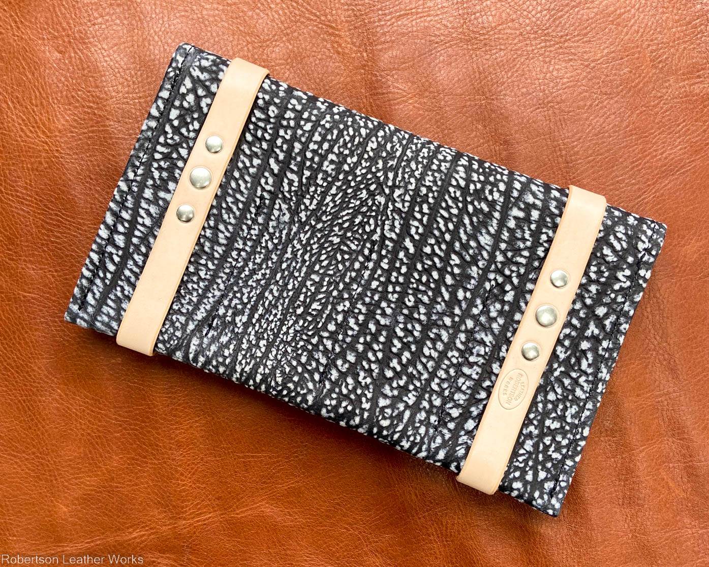8-Knife Case in Black & White Cape Buffalo Leather