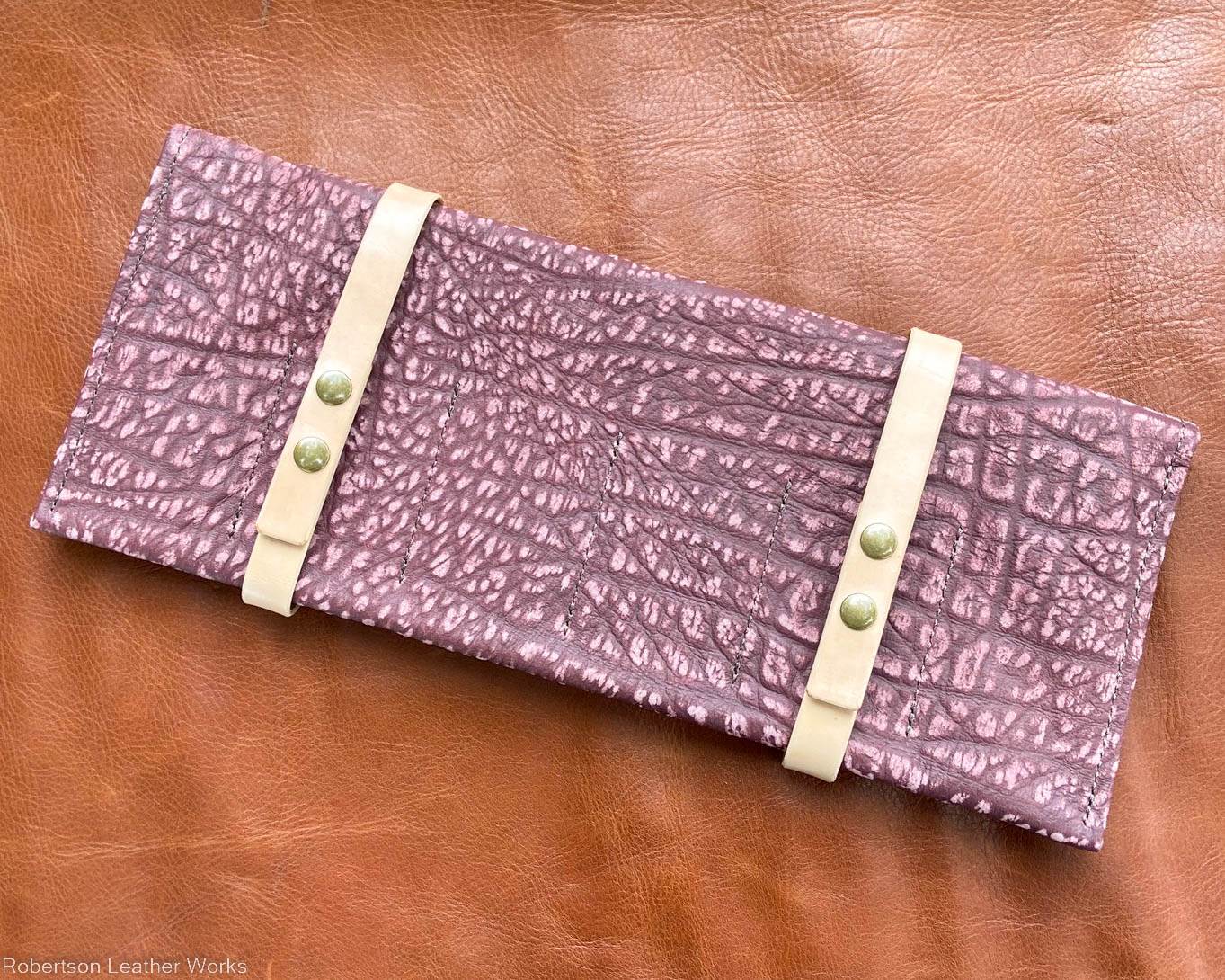 12-Knife Case in Maroon Cape Buffalo Leather