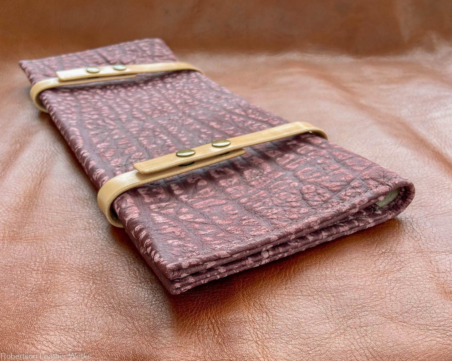 12-Knife Case in Maroon Cape Buffalo Leather