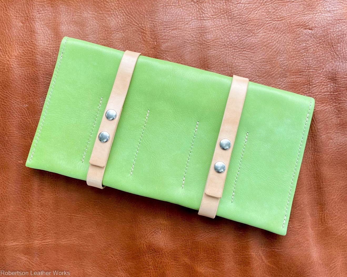 10-Knife Case in Lime Green Leather